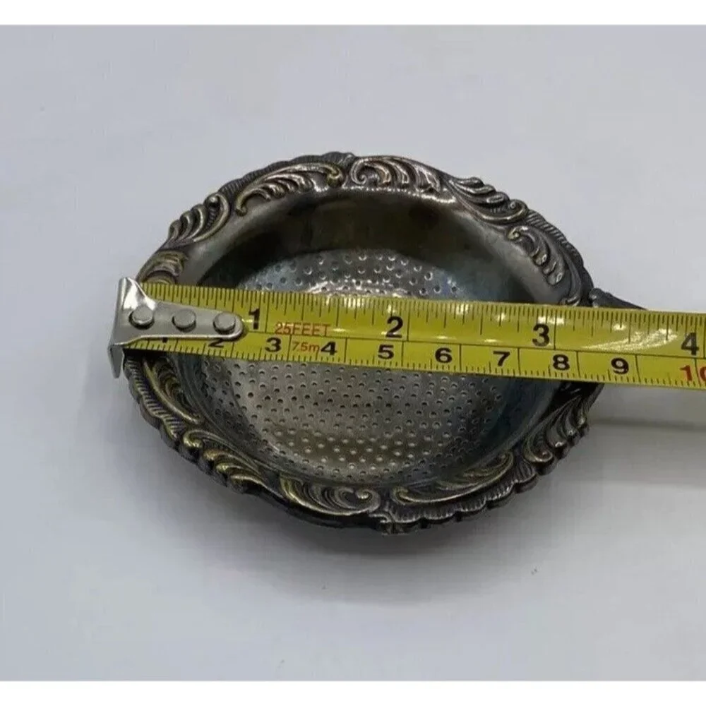 Vintage Silver Tone Tea Strainer with Handle V Nelle Retro Regency Detailed